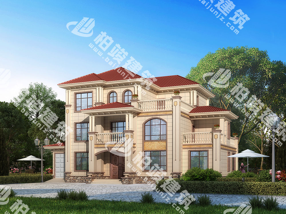 農村三層簡歐風格自建房設計圖，占地218㎡，外觀典雅溫馨，內部配置很全