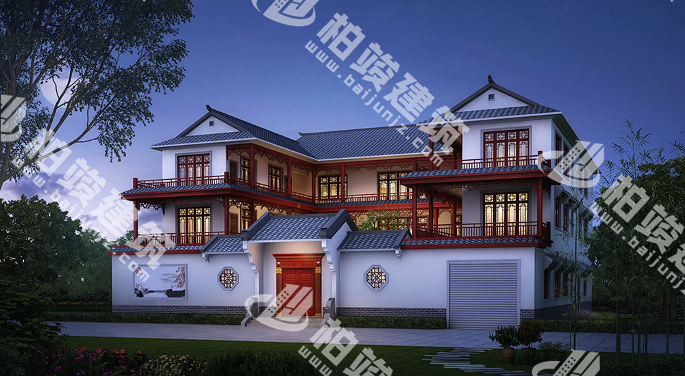 一進三層新古典風格四合院設計圖，13室7廳12衛(wèi)，帶電梯、車庫