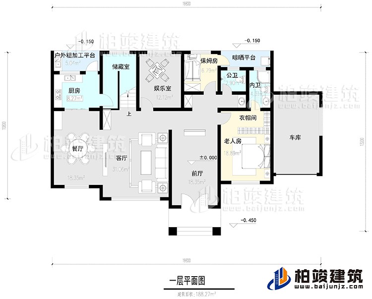 一層：2臥室，公衛(wèi)，健身房，2露臺。