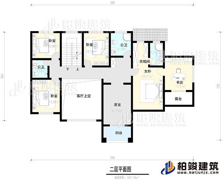 二層：4臥室，陽臺，露臺 ，衣帽間，書房，內(nèi)衛(wèi)，公衛(wèi) ，茶室