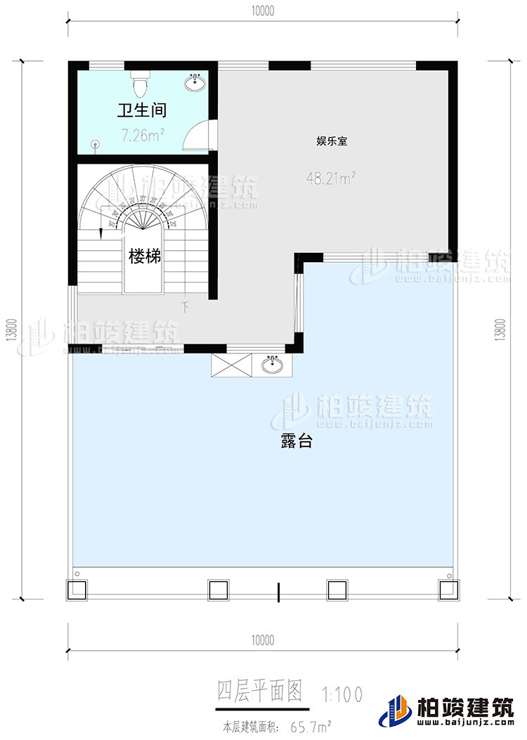 四層:娛樂室，公衛(wèi)，樓梯，露臺(tái)