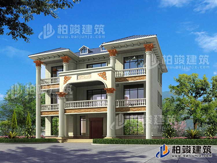 新農(nóng)村私人三層別墅建筑設(shè)計(jì)施工圖，全套別墅設(shè)計(jì)圖紙BZ372-簡歐風(fēng)格