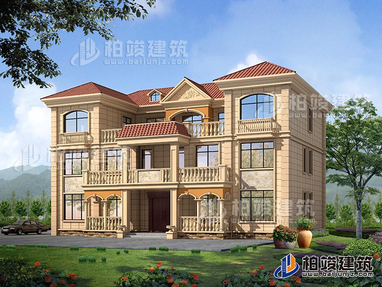 三層雙拼農(nóng)村房屋設(shè)計(jì)圖紙，全套施工圖及效果圖BZ383-簡(jiǎn)歐風(fēng)格