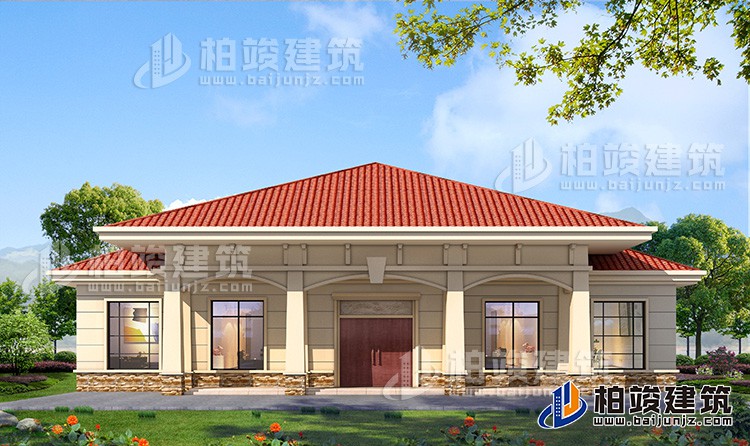 農(nóng)村20萬自建一層平房設計圖，占地面積280平米BZ114-簡歐風格