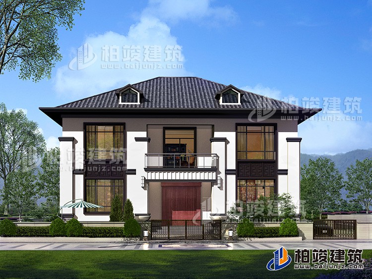 漂亮的兩層中式鄉(xiāng)村小別墅設(shè)計(jì)圖紙 造價30萬BZ293-新中式風(fēng)格
