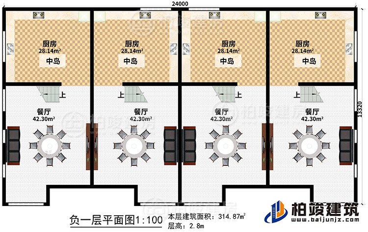 地下室：4廚房、4中島、4餐廳