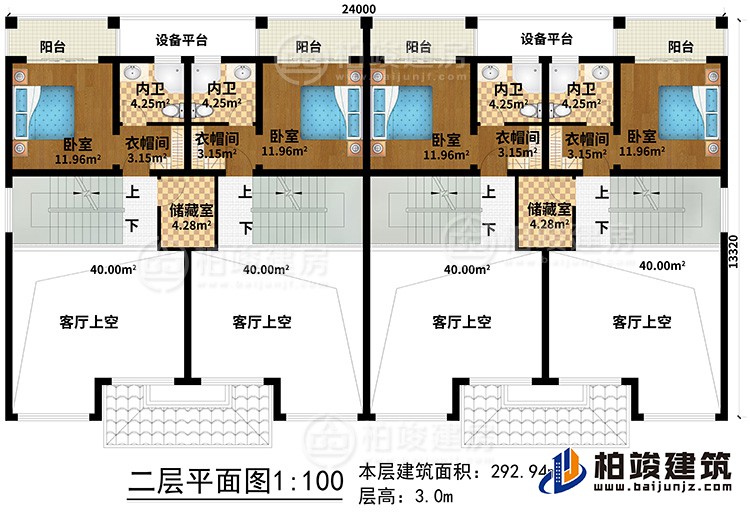 二層：4客廳上空、2儲藏室、4臥室、4衣帽間、4內衛(wèi)、4陽臺
