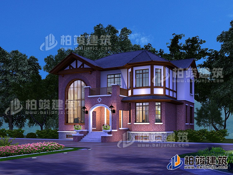 二層英倫風格新農(nóng)村住宅自建房設計圖及效果圖BZ2501-美式風格