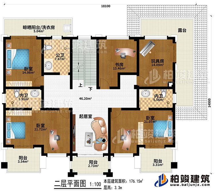 新款農(nóng)村四層別墅設(shè)計(jì)圖紙及效果圖，外立面清新別致BZ412-新中式風(fēng)格