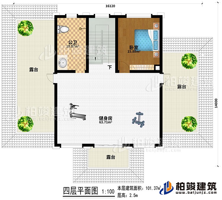 新款農(nóng)村四層別墅設(shè)計(jì)圖紙及效果圖，外立面清新別致BZ412-新中式風(fēng)格