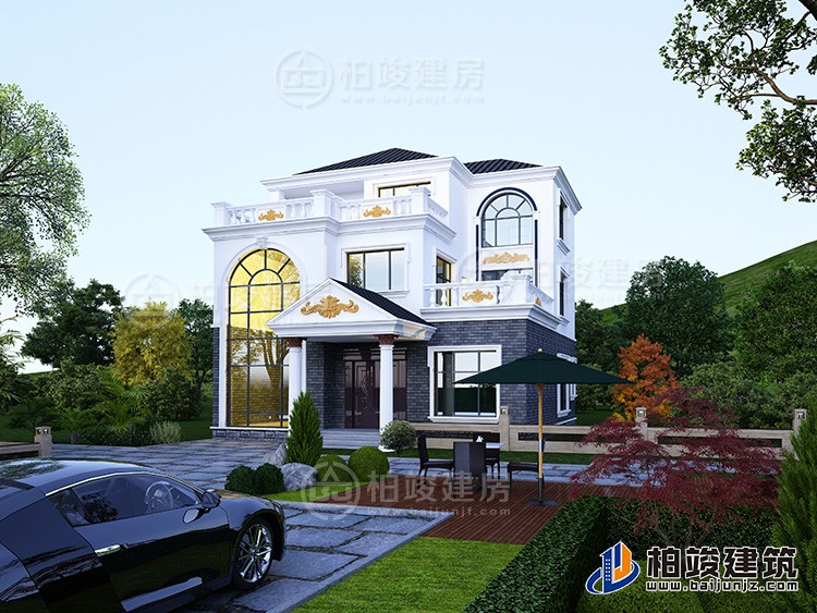 新農(nóng)村私人別墅建筑設(shè)計(jì)施工圖，全套三層別墅設(shè)計(jì)圖紙BZ3512-簡(jiǎn)歐風(fēng)格