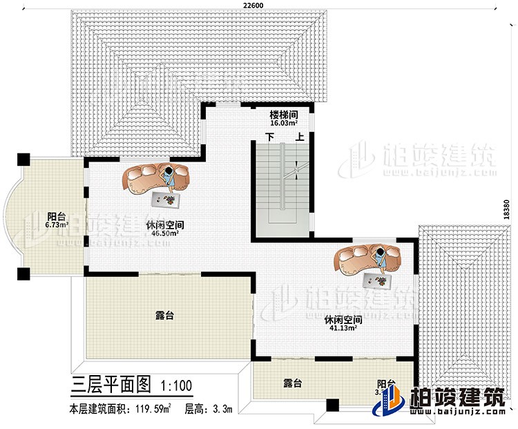 頂層：2休閑空間、2露臺、2陽臺、樓梯間