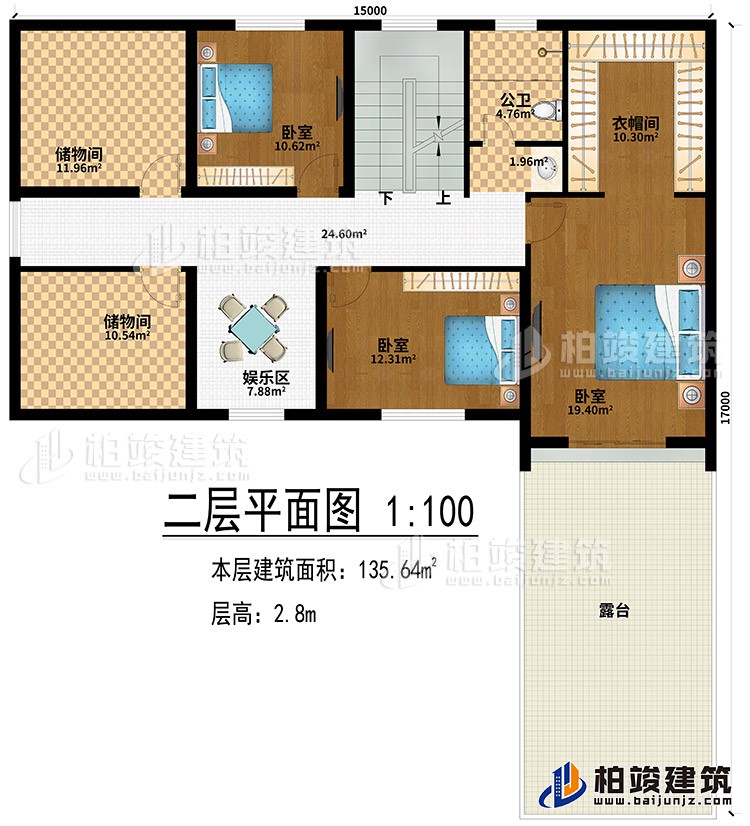 閣樓：娛樂區(qū)、2儲物間、3臥室、衣帽間、露臺