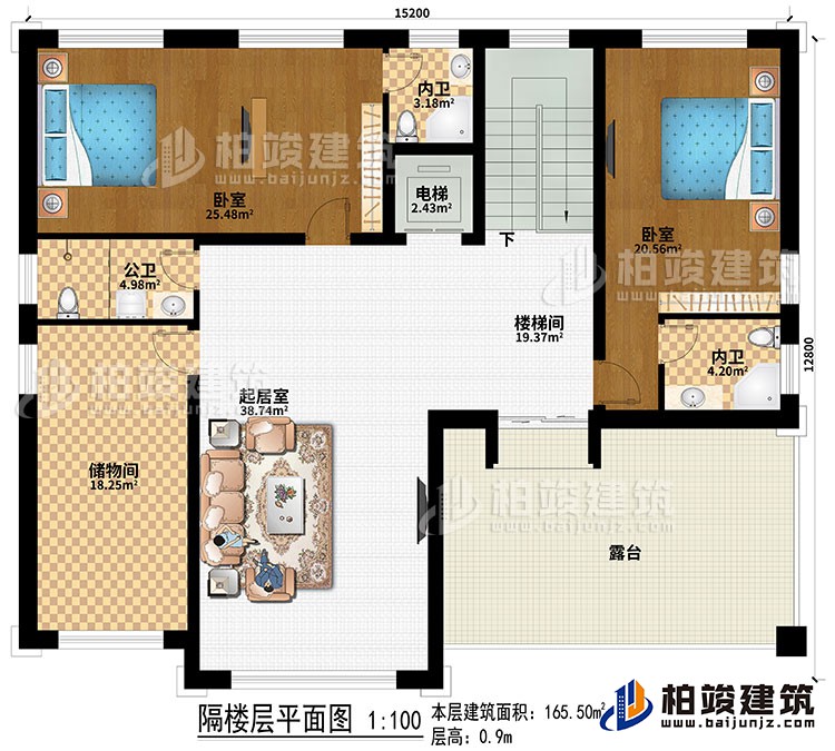 閣樓：2臥室、電梯、樓梯間、起居室、儲物間、公衛(wèi)、2內(nèi)衛(wèi)、露臺