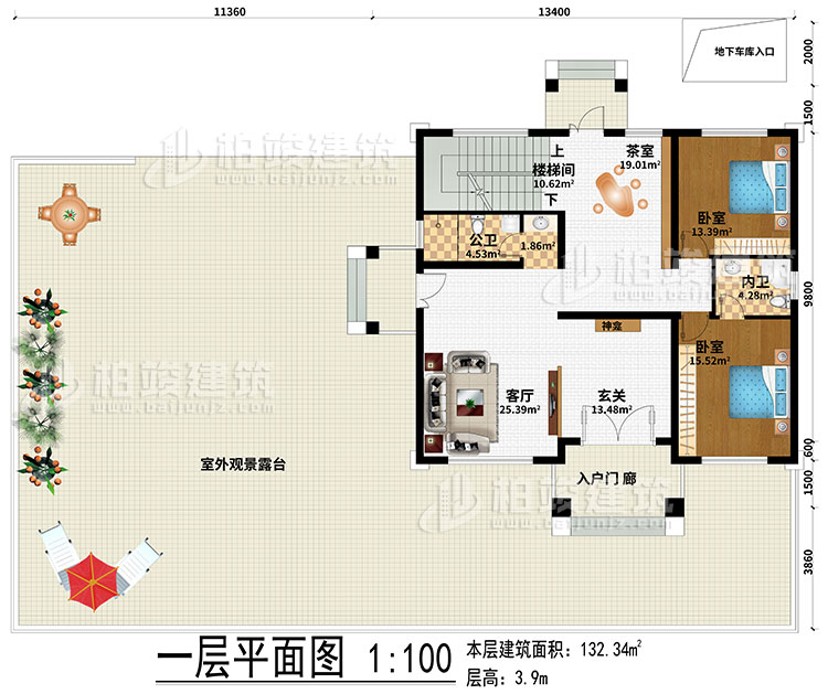 一層：起居室、樓梯間、書房、3臥室、衣帽間、公衛(wèi)、內(nèi)衛(wèi)、陽臺