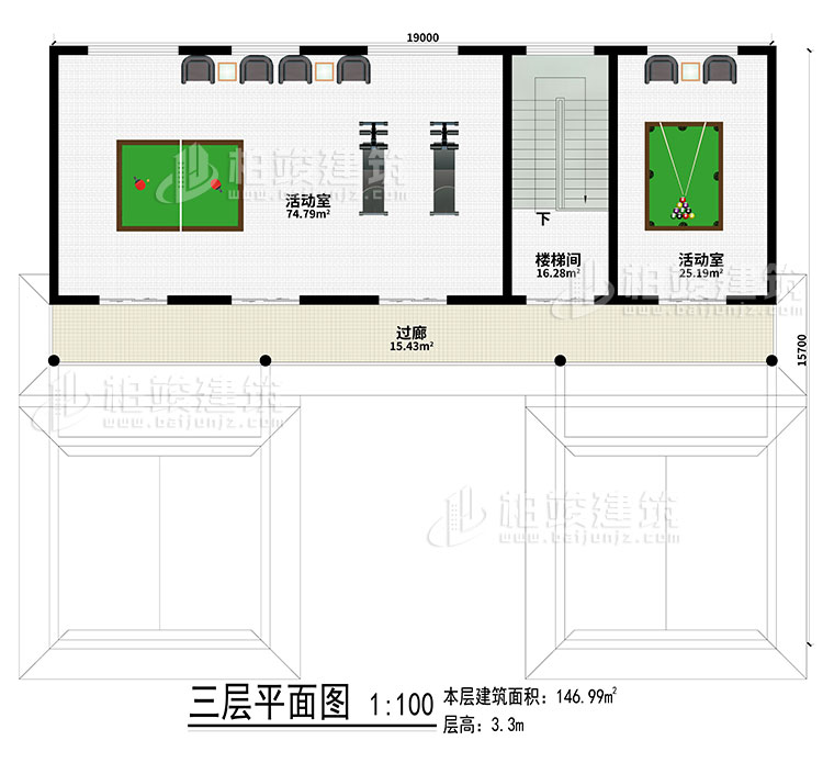 三層：2活動(dòng)室、樓梯間、過廊